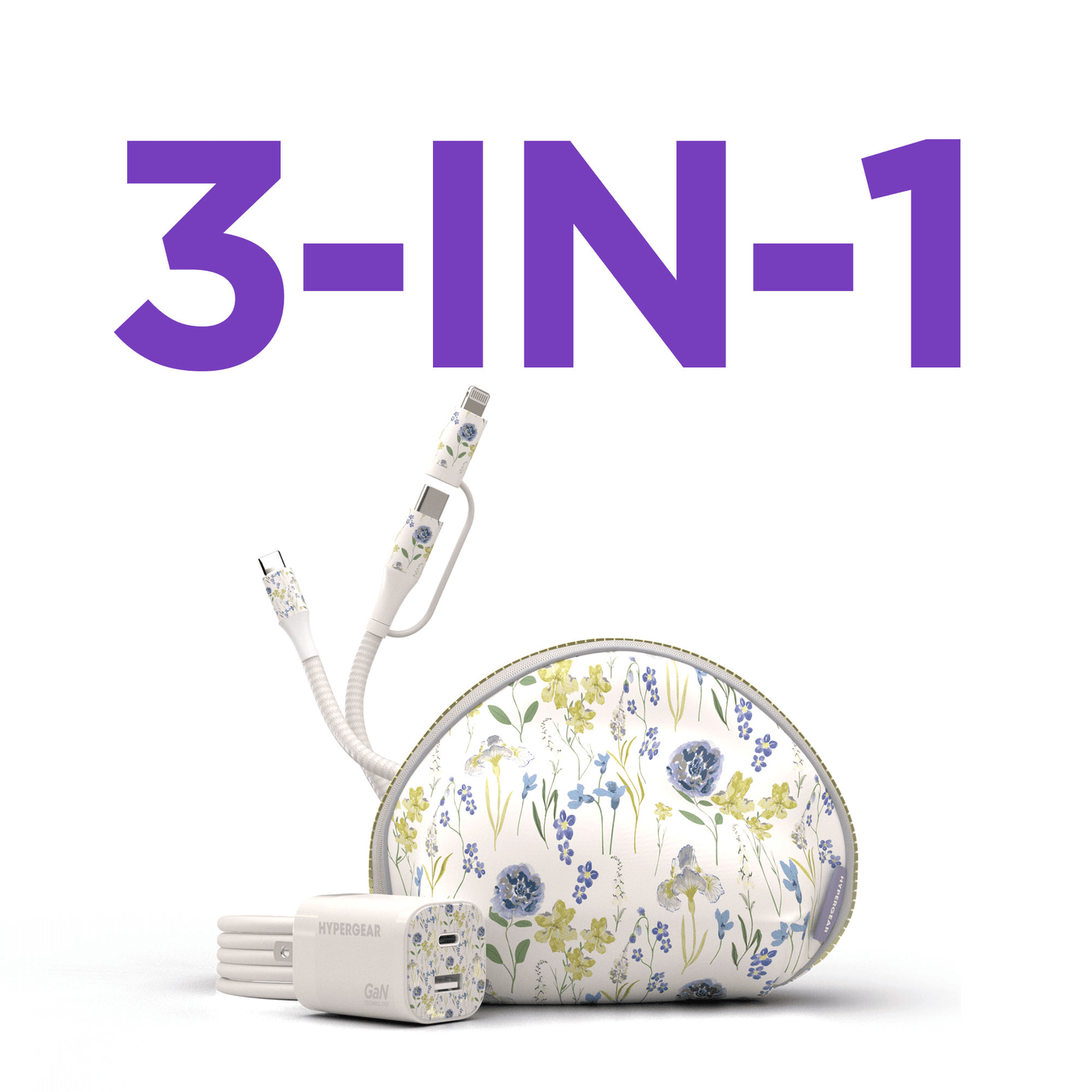 TECHcessories 30W USB-C PD Charging Kit with Travel Pouch Floral