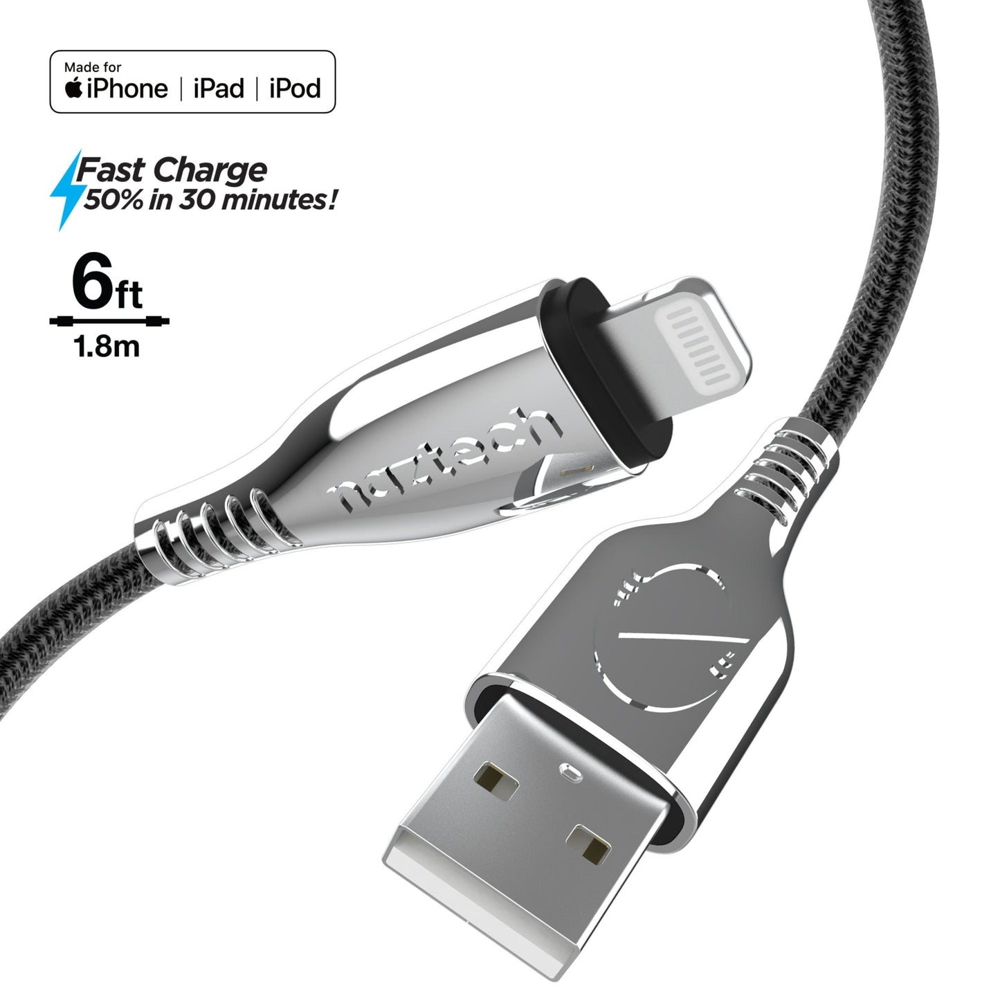 Titanium USB to MFi Lightning Braided Cable 6ft
