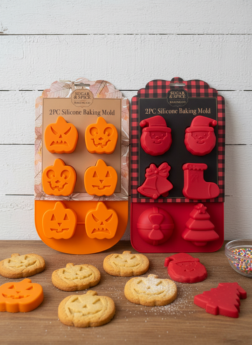 4 Pack Holiday Baking Molds- Xmas & Halloween