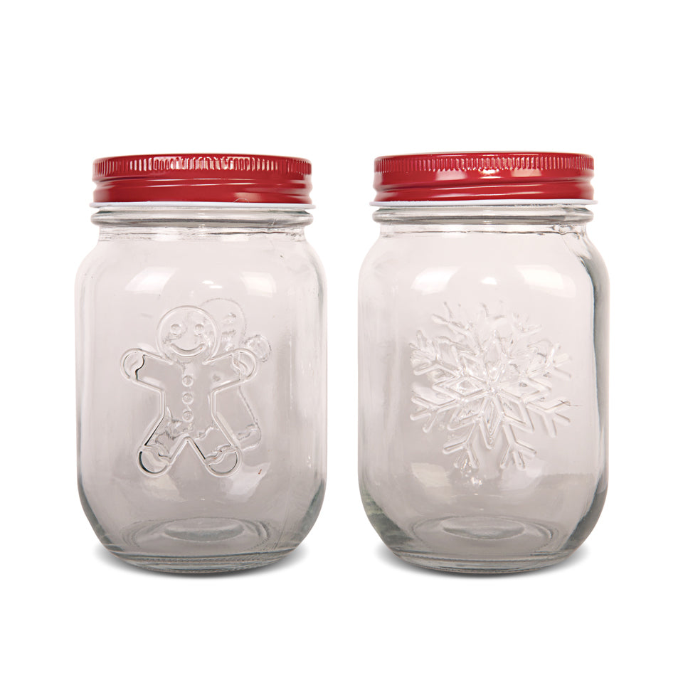 2 Pack Embossed Holiday Mason Jars