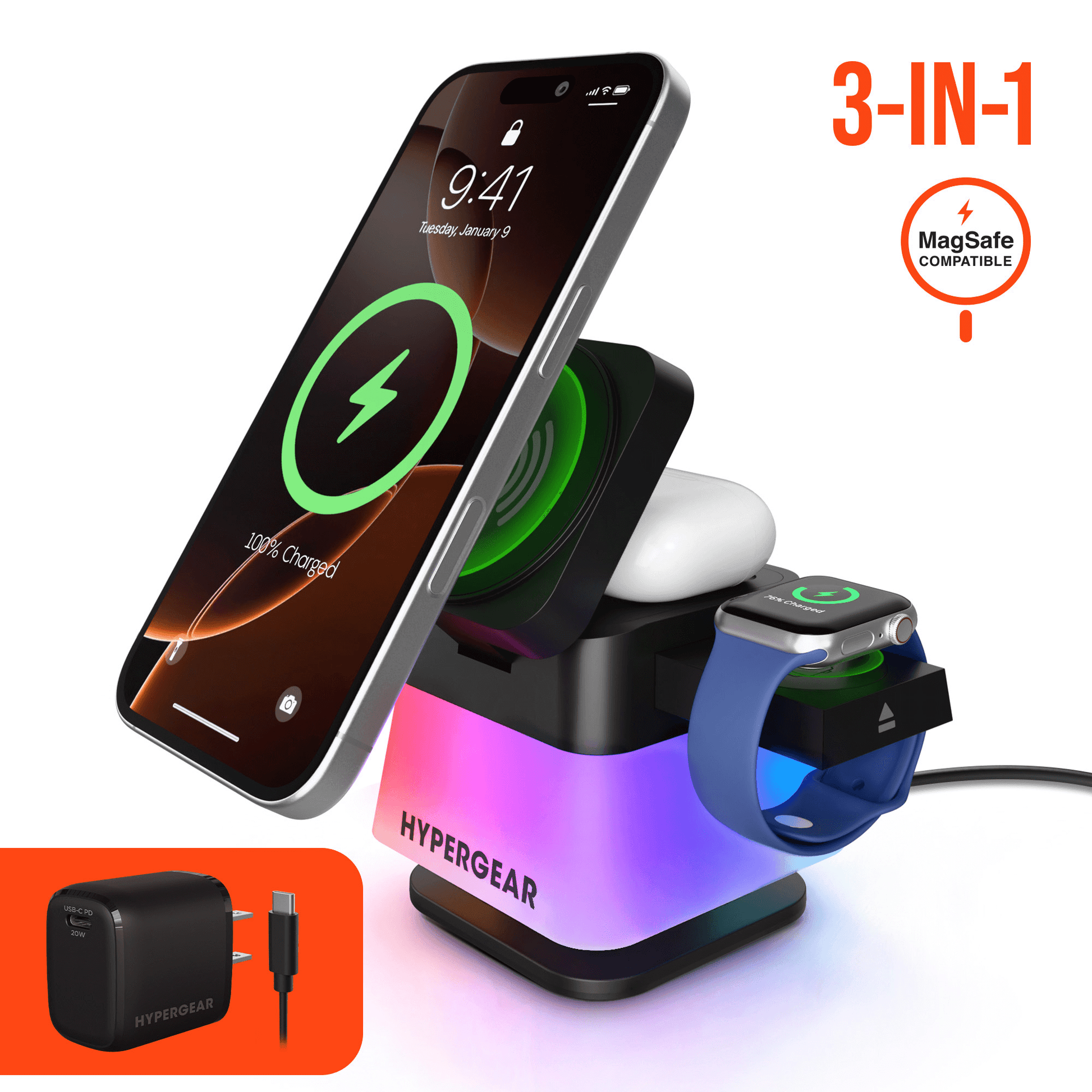 PowerFold Cube RGB 3-in-1 Wireless Charging Stand