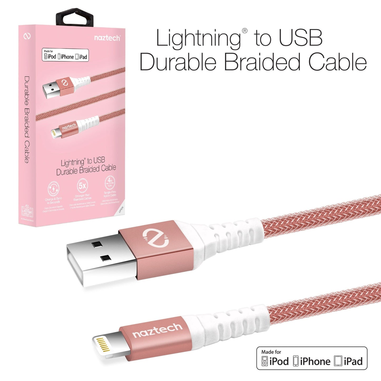 MFI Lightning Charge/Sync USB Braided Cable 4ft