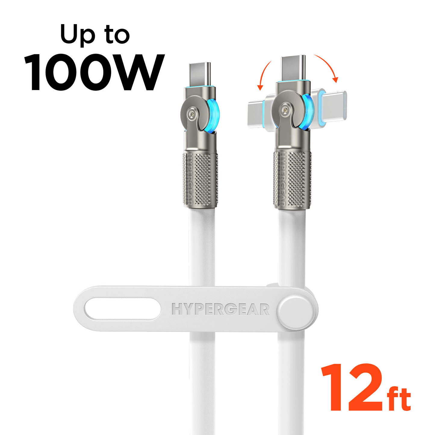 Chunky180° 100W USB-C to USB-C Rugged Fast Charge Cable 12ft White