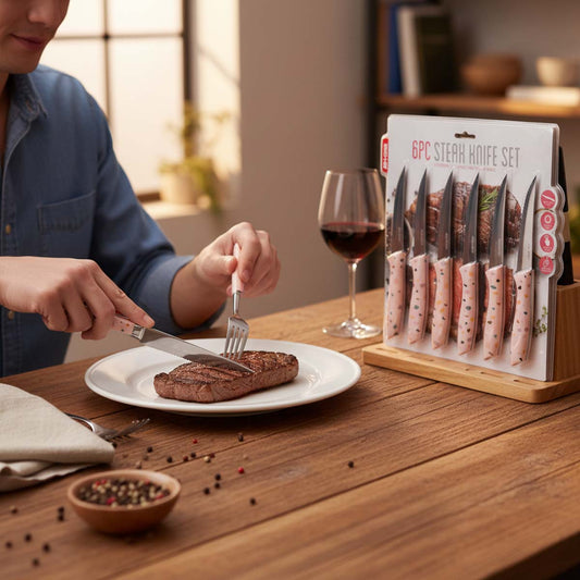 6PC Steak Knife Set - Pink Speckle