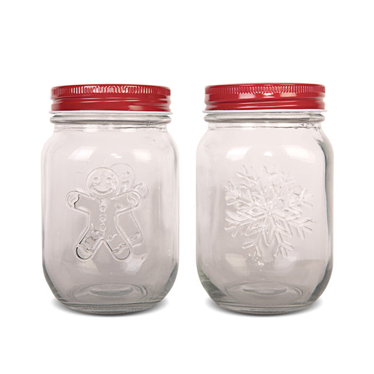 2 Pack Embossed  Holiday Mason Jars